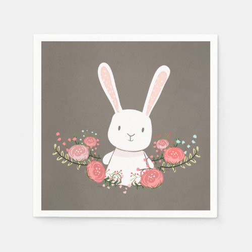 Bunny Paper Napkin Woodland Floral Rustic Girl