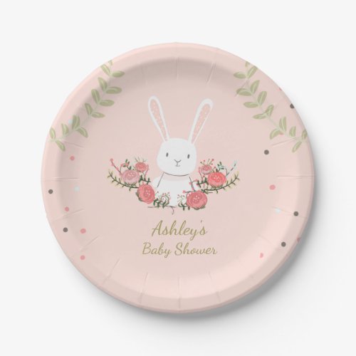 Bunny Paper Plates Baby shower Woodland Pink Girl