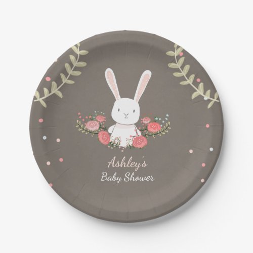 Bunny Paper Plates Baby shower Woodland Pink Girl