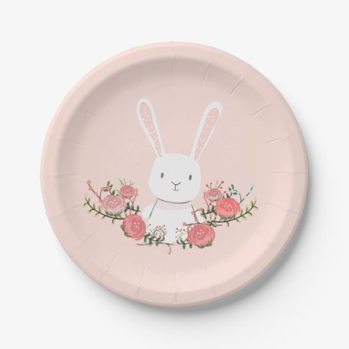 Bunny Paper Plates Baby shower Woodland Pink Girl