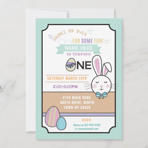 Bunny Party Birthday ONE 1st Easter Invitation