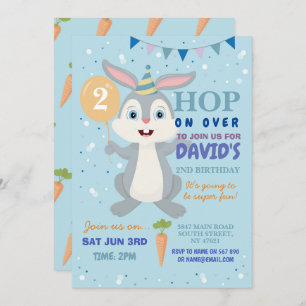 Bunny Party Birthday Rabbit Boys Blue Easter Invitation