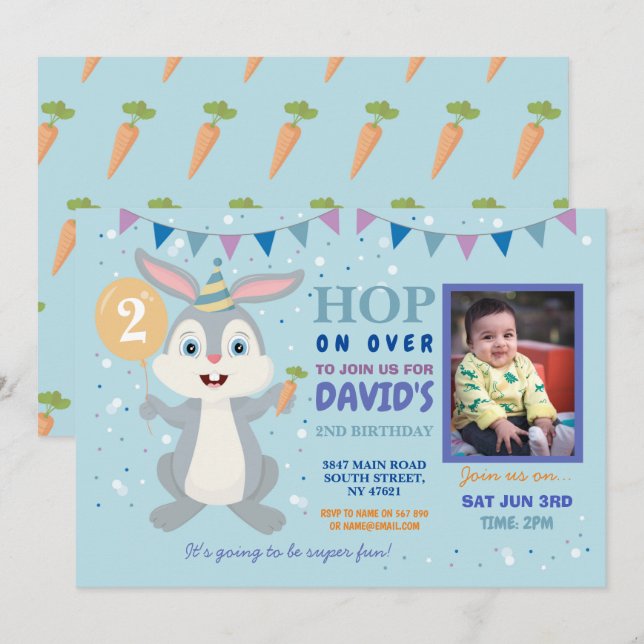 Bunny Party Birthday Rabbit Photo Easter Invitatio Invitation (Front/Back)