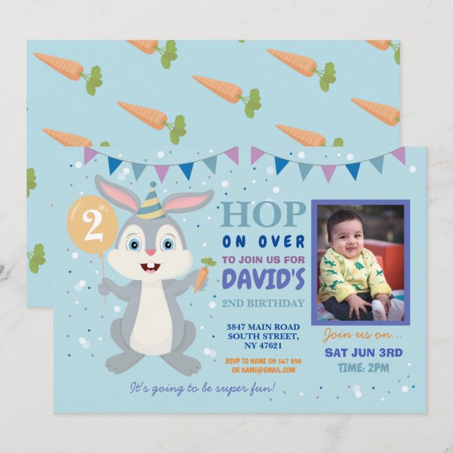 Bunny Party Birthday Rabbit Photo Easter Invitation (Front/Back)
