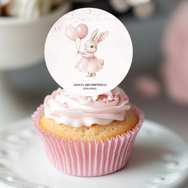 Bunny Pastel Pink Birthday Classic Round Sticker (Creator Uploaded)