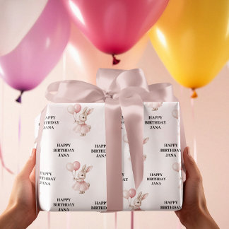  Bunny Pastel Pink Birthday |  Cute Happy Birthday Wrapping Paper