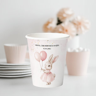 Bunny Pastel Pink Birthday Party Drinkware Paper Cups
