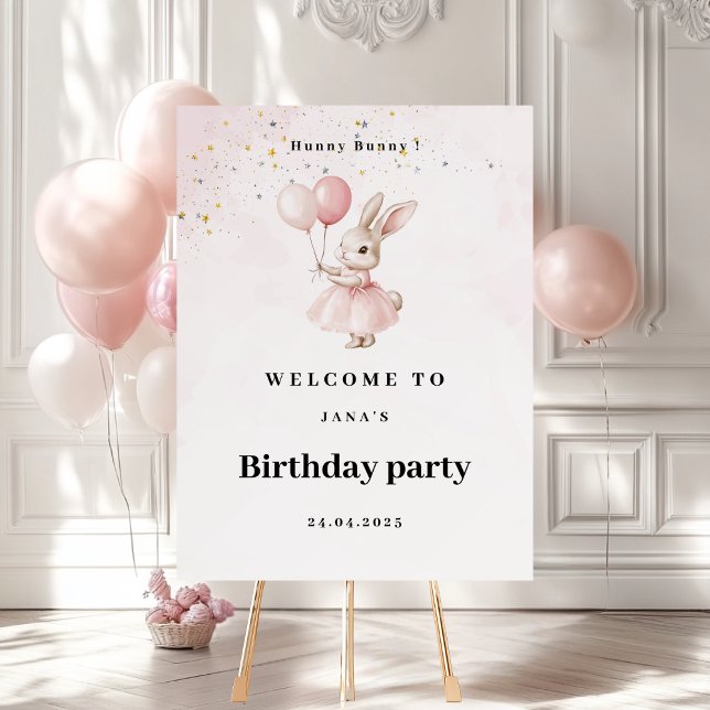 Bunny Pastel Pink Birthday Welcome Sign (Creator Uploaded)