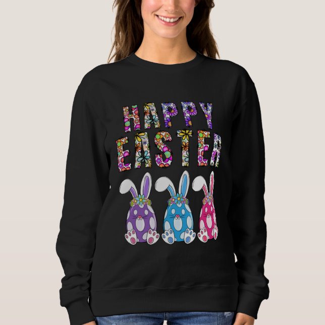 Bunny Pastel Spring Hunt Eggs Rabbit Happy Easter  Sweatshirt (Front)