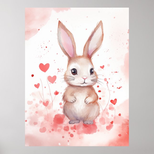 Bunny Pastel with hearts Brown Eyes pink nose Poster (Front)