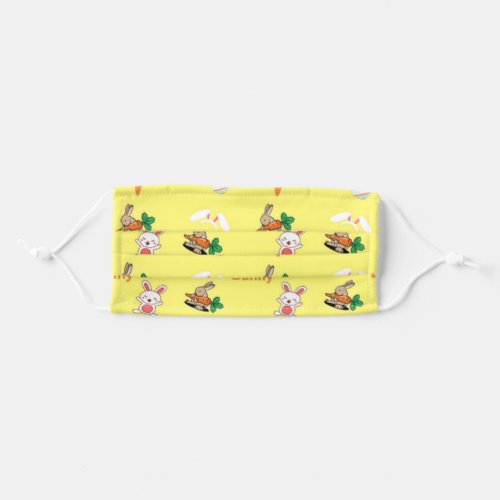 Bunny pattern on yellow adult cloth face mask