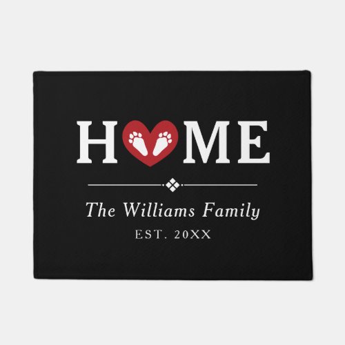 Bunny Paw Prints Red Heart Home Family Name Doormat