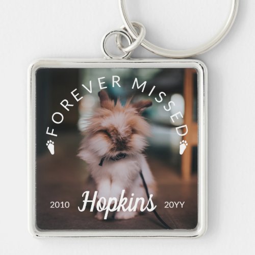 Bunny Paws Curved Text Forever Missed Rabbit Photo Keychain