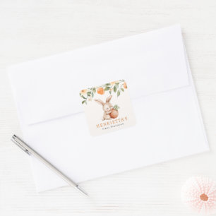 Bunny Peach Blossom Floral First Birthday Sticker