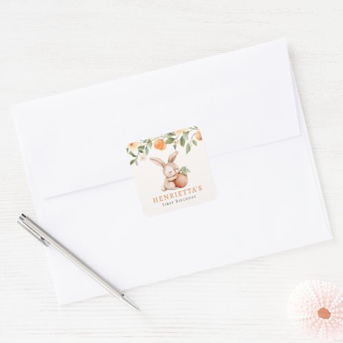 Bunny Peach Blossom Floral First Birthday Sticker