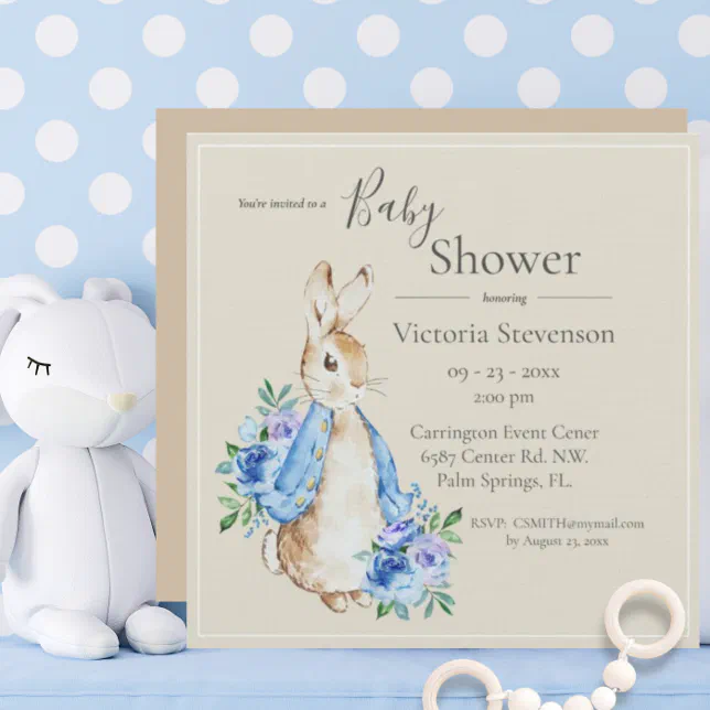 Bunny Peter Rabbit Neutral Baby Shower Invitation | Zazzle