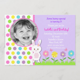 Bunny Photo Birthday Party Invitations