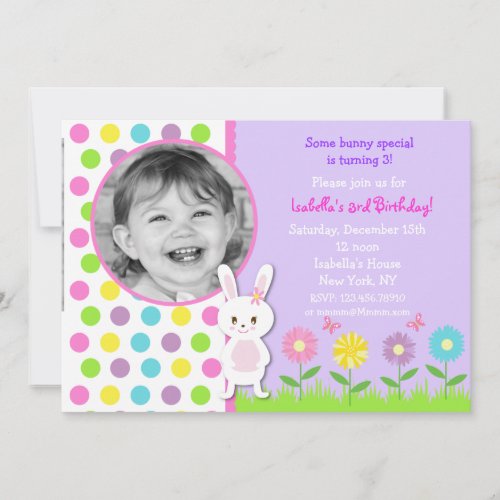 Bunny Photo Birthday Party Invitations