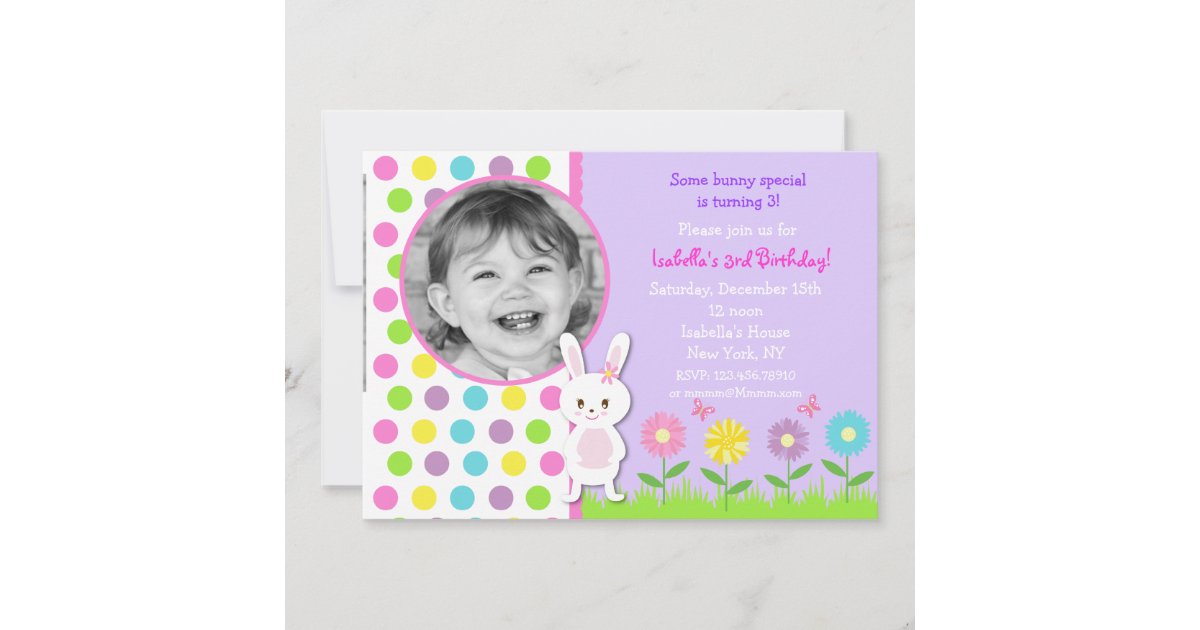 Bunny Photo Birthday Party Invitations Zazzle