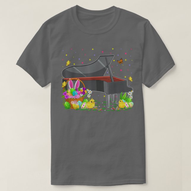 Bunny Piano Easter Egg Hunt Funny Piano Easter Sun T-Shirt (Design Front)