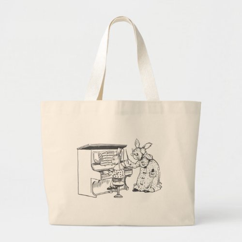 Bunny Piano Teacher  Her Student Large Tote Bag