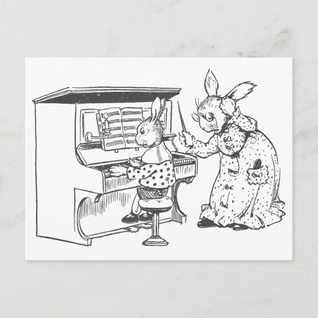 Bunny Piano Teacher & Her Student Postcard (Front)