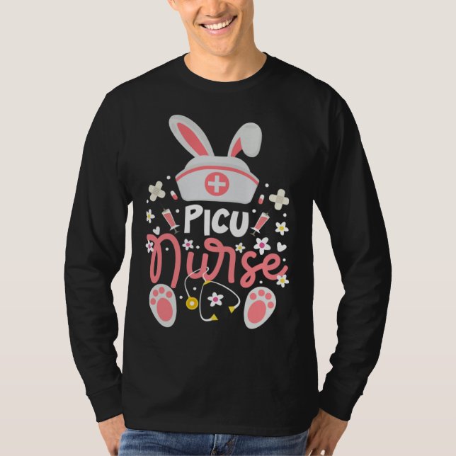 Bunny PICU Nurse Bunny Ears Pediatric Intensive Ca T-Shirt (Front)