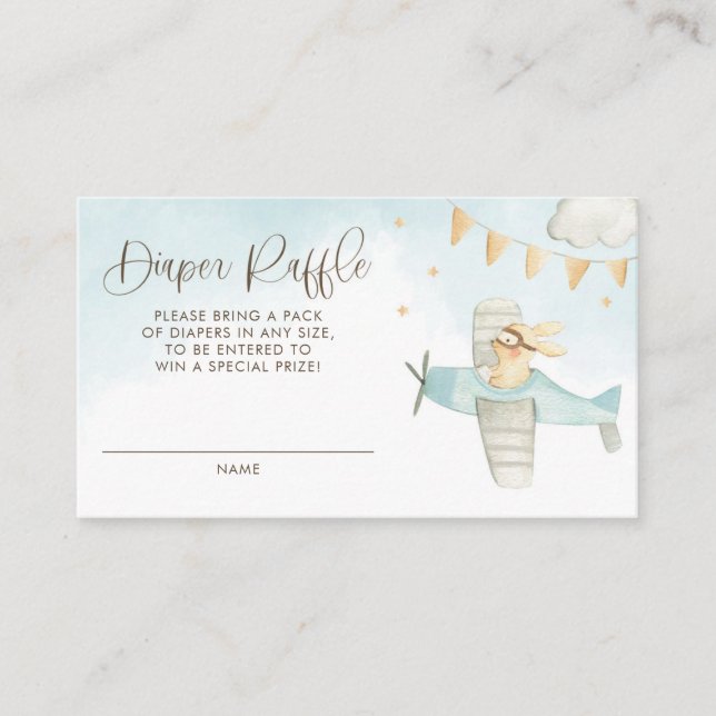 Bunny Pilot Airplane Baby Shower Diaper Raffle  Enclosure Card (Front)