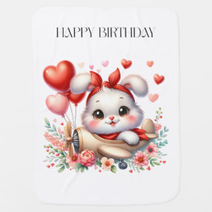 Bunny Pilot Birthday Baby Blanket