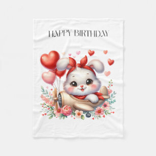 Bunny Pilot Birthday Fleece Blanket