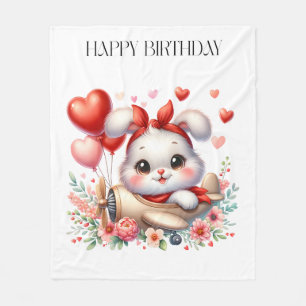 Bunny Pilot Birthday Fleece Blanket