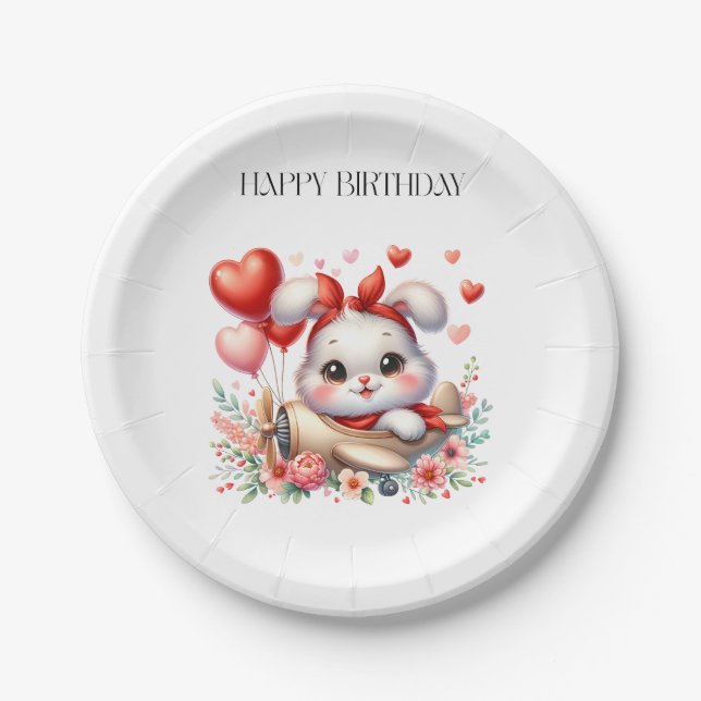 Bunny Pilot Birthday Paper Plates (Front)
