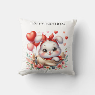 Bunny Pilot Birthday Throw Pillow