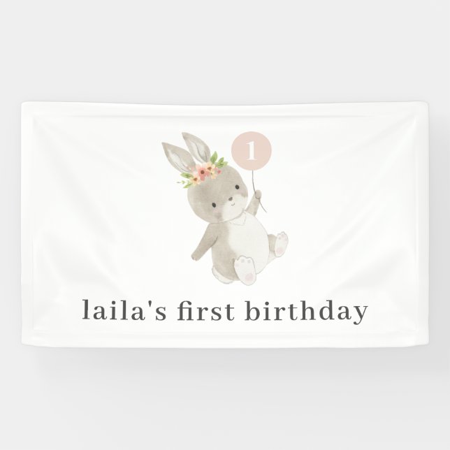 Bunny Pink Balloon 1st Birthday Banner (Horizontal)