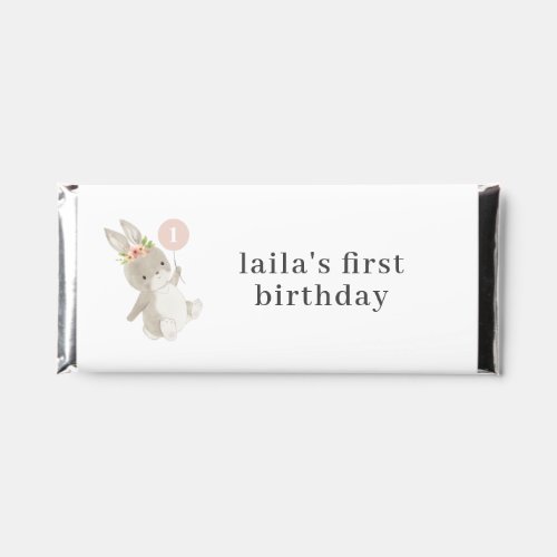 Bunny Pink Balloon 1st Birthday Hershey Bar Favors