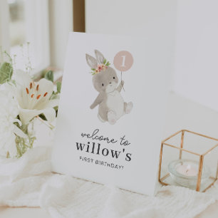 Bunny Pink Balloon 1st Birthday Welcome Sign