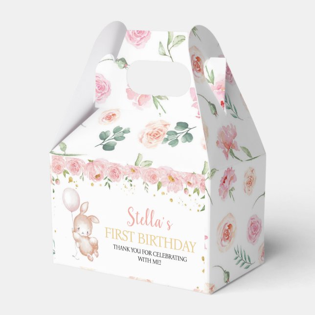 Bunny Pink Balloon Birthday Party Favor Box (Front Side)