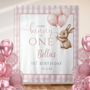 Bunny Pink Balloons 1st Birthday Backdrop