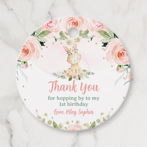 Bunny Pink Blush Floral Birthday Rabbit Party Favor Tags