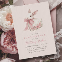 Bunny Pink Bow Baby Shower Invitation