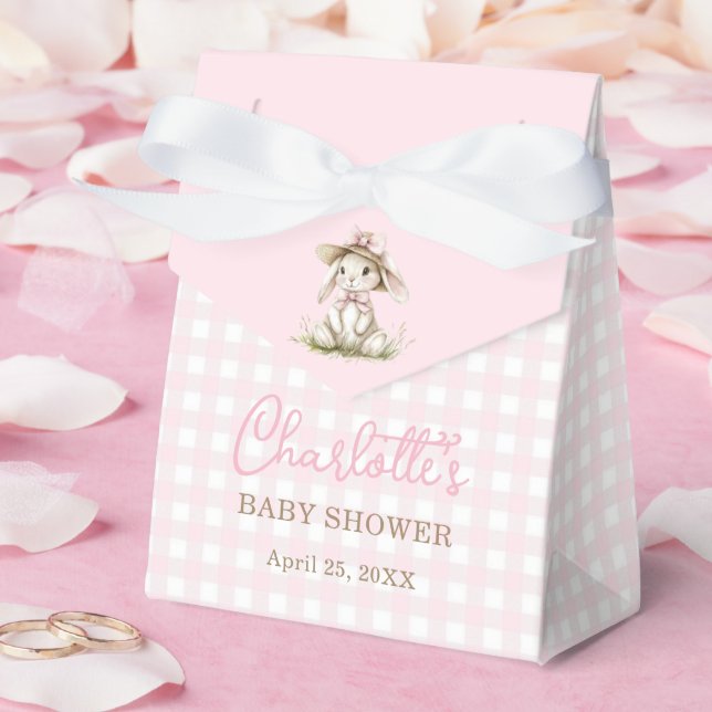 Bunny Pink Bow Gingham Baby Shower Favor Boxes (Wedding)