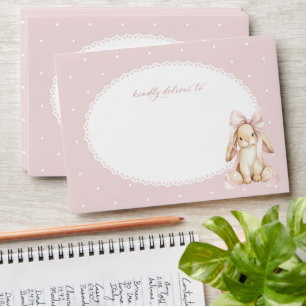 Bunny, Pink Bow, Pink Polka Dots, First Birthday Envelope