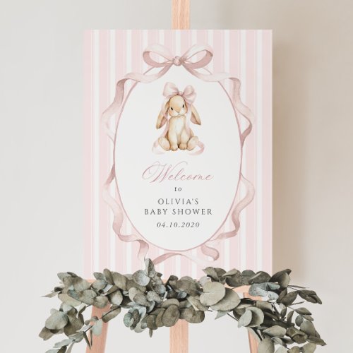 Bunny, Pink Bow, Pink Stripes, Baby Shower Welcome Foam Board