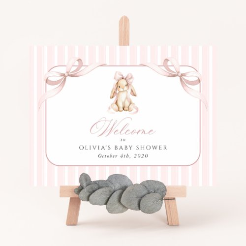 Bunny, Pink Bow, Pink Stripes, Baby Shower Welcome Sign