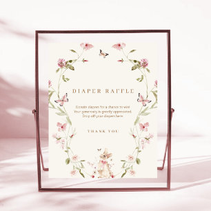 Bunny Pink Floral Baby Shower Diaper Raffle Pedestal Sign