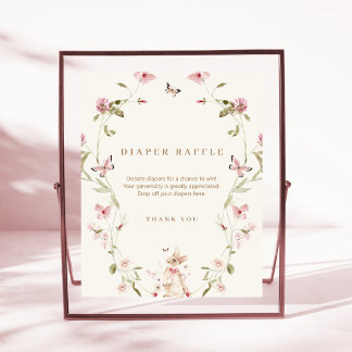 Bunny Pink Floral Baby Shower Diaper Raffle Pedestal Sign
