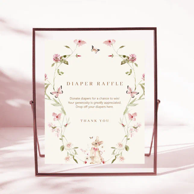 Pink Diaper Raffle Sign Bunny Pink Floral Baby Shower Diaper Raffle Pedestal Sign | Zazzle