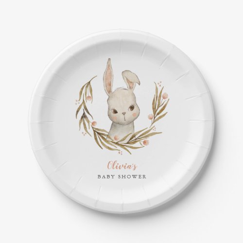 Bunny Pink Floral Baby Shower Paper Plates