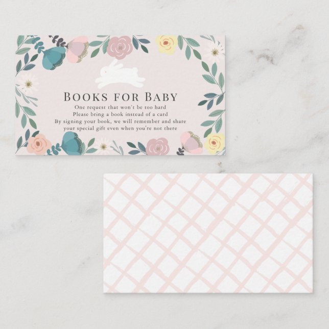 Bunny Pink Floral Girl Baby Shower Book Request Enclosure Card (Front/Back)