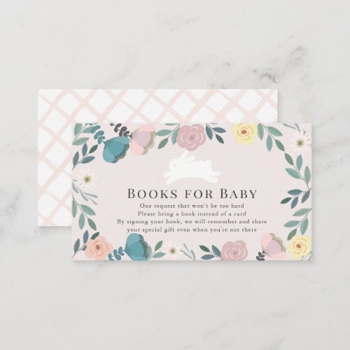 Bunny Pink Floral Girl Baby Shower Book Request Enclosure Card